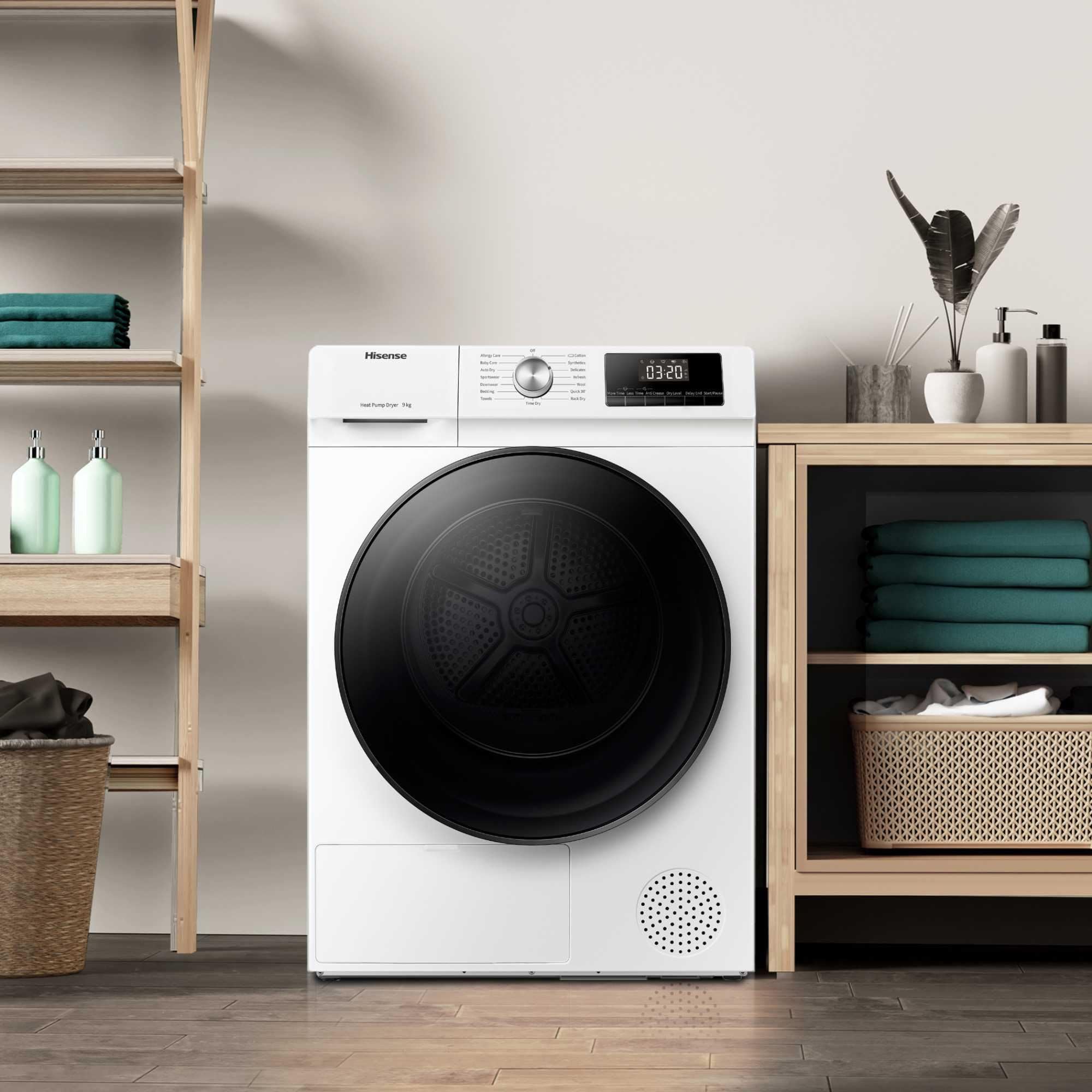 Freestanding Heat Pump Tumble Dryer – 9kg, Front Load, 15 Programs, Auto-Dry, Steam Refresh, Allergy Care, White (60cm)