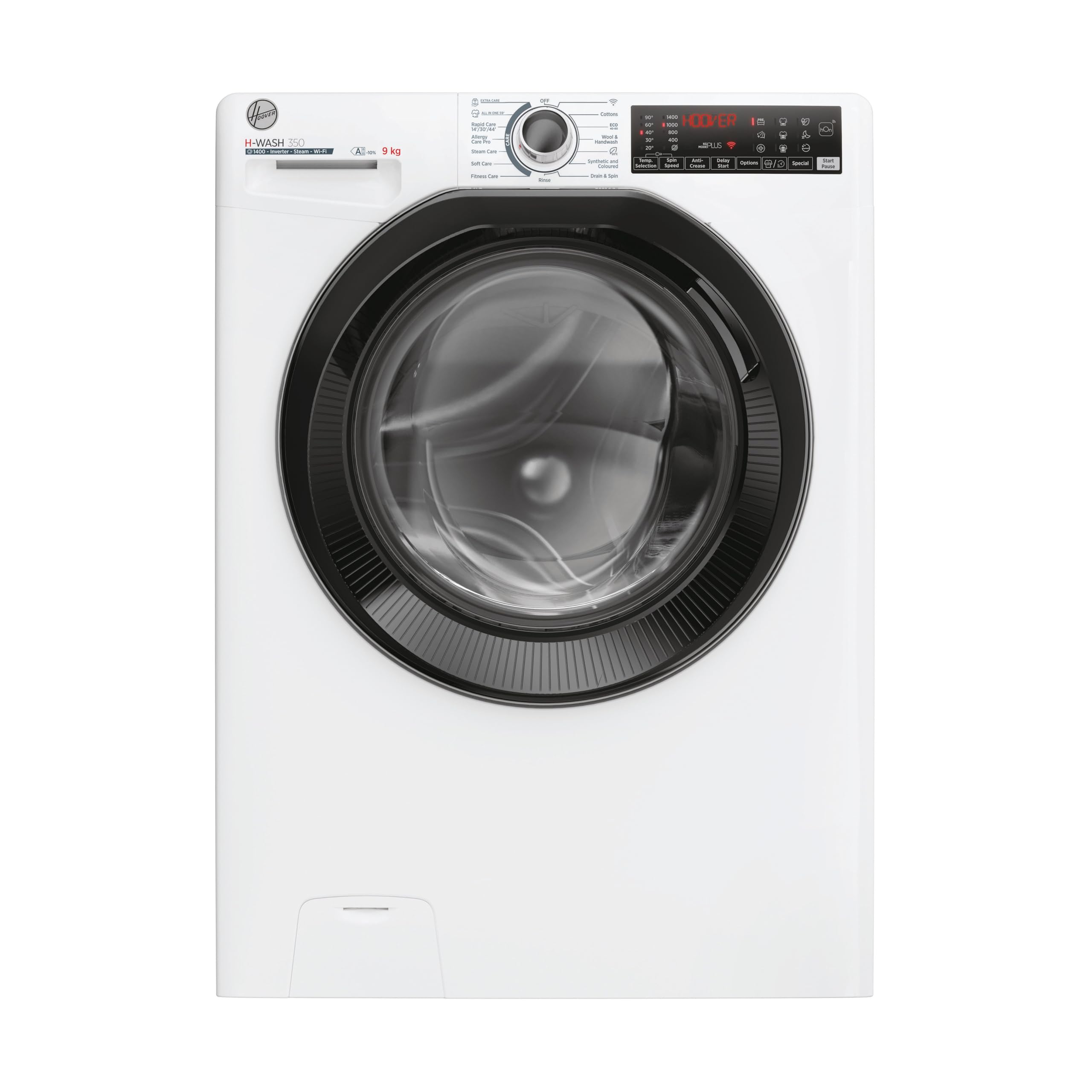 Freestanding Front Load Washing Machine – 9kg, 1400 RPM, 60 Programs, WiFi Connected, Inverter Motor, White/Black Door, Energy Class A