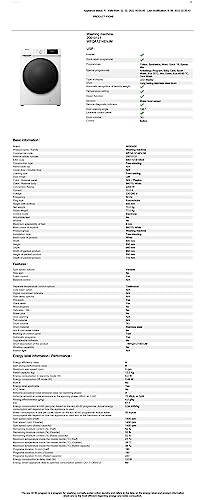 Freestanding Front Load Washing Machine – 12kg, Inverter Motor, 15 Programs, Quick & Steam Wash, 1400 RPM, White, Energy Class A