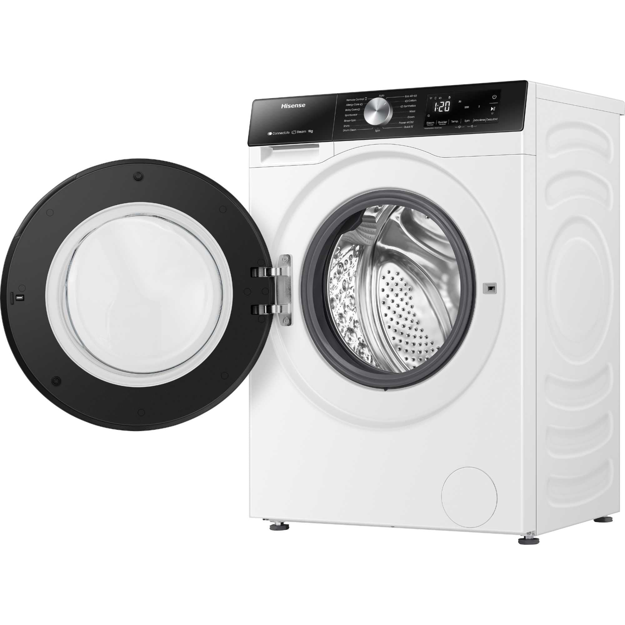 Freestanding Front Load Washing Machine – 9kg, 1400 RPM, WiFi Connected, Quick & Steam Wash, White, Energy Class A