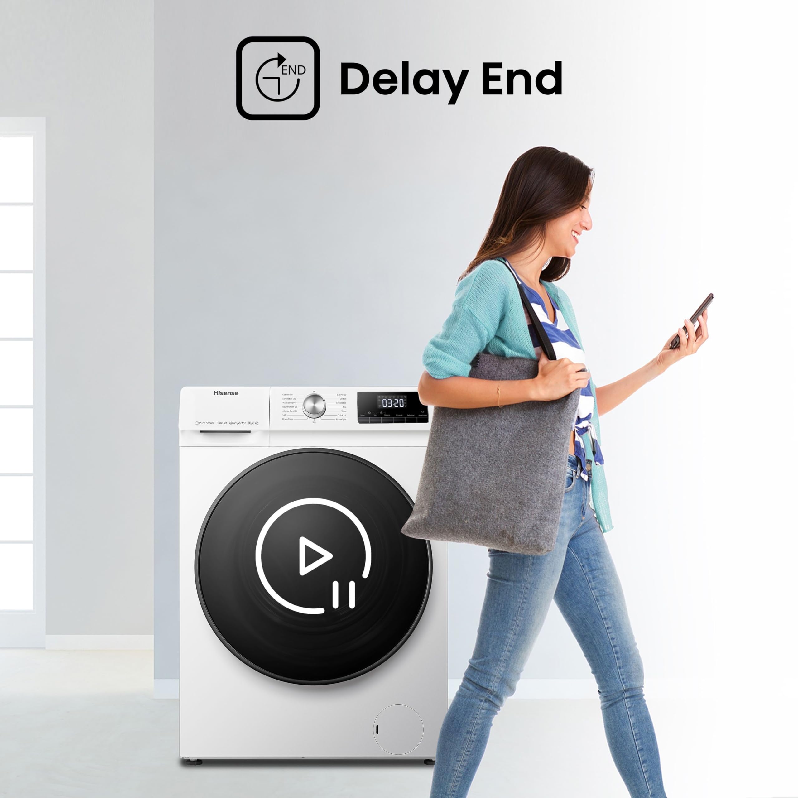 Freestanding Front Load Washing Machine – 10kg, 1400 RPM, Inverter Motor, Quick Wash, Steam Wash, White, Energy Class A