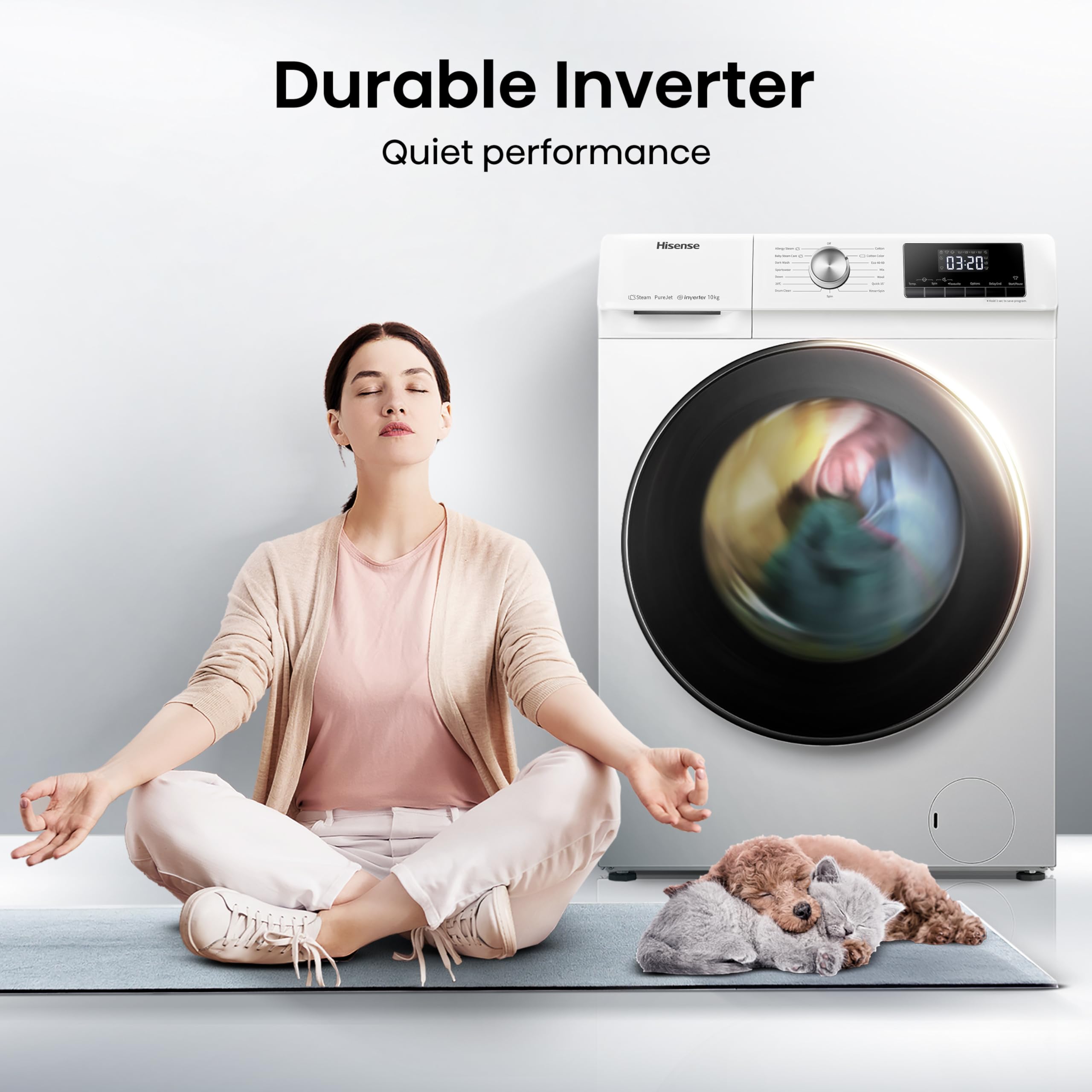 Freestanding Front Load Washing Machine – 10kg, 1400 RPM, Inverter Motor, Quick Wash, Steam Wash, White, Energy Class A