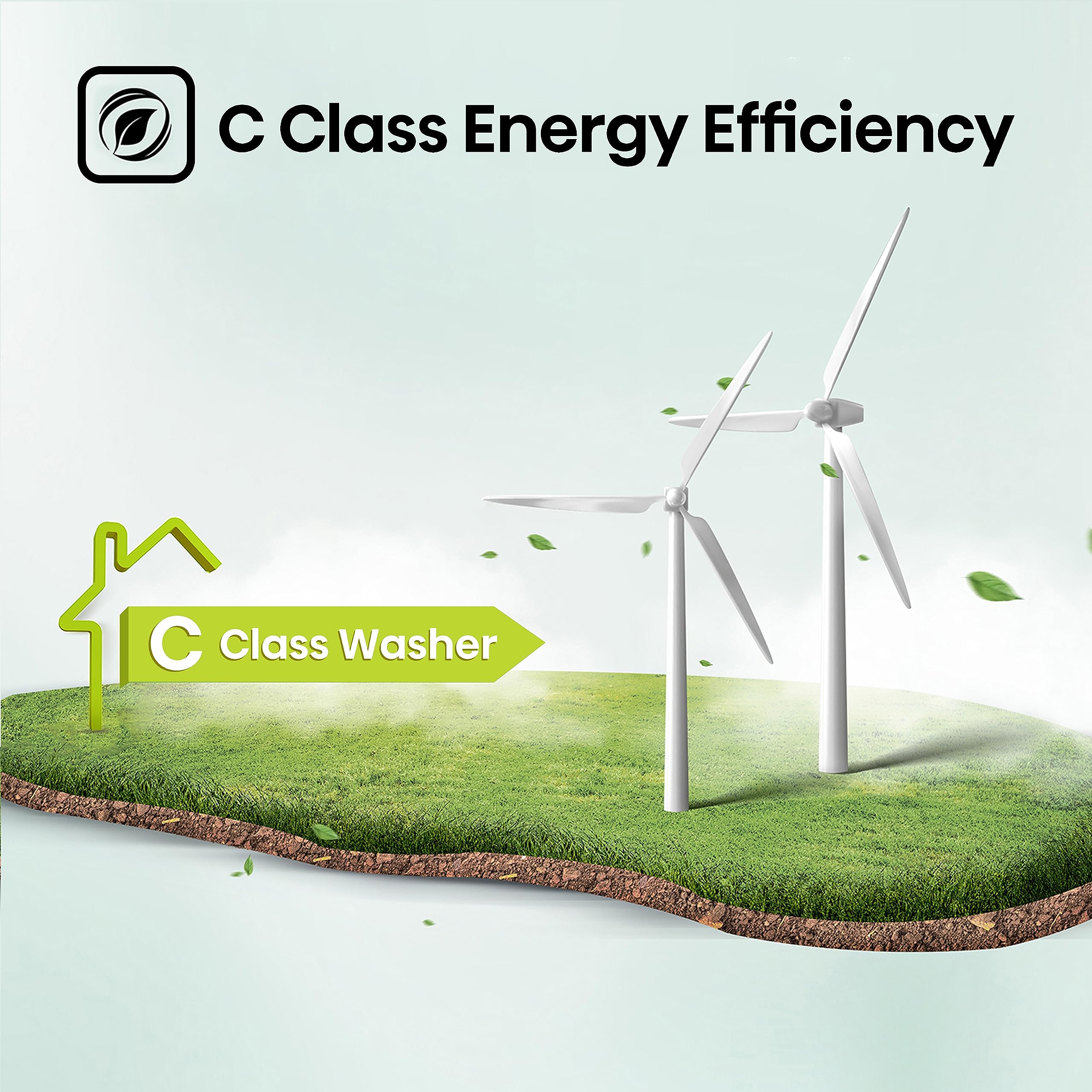 Freestanding Front Load Washing Machine – 6kg, Inverter Motor, 15 Programs, Quick & Steam Wash, 1200 RPM, White, Energy Class C