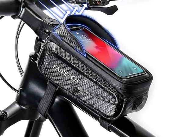 Waterproof Bicycle Handlebar Bag with Sensitive Touch Screen Phone Holder - Universal Top Tube Frame Pouch for Mobile Devices up to 6.8 Inches
